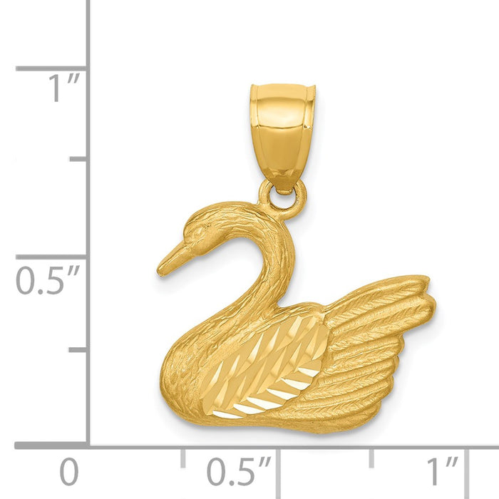 Million Charms 14K Yellow Gold Themed Diamond-Cut Swan Pendant