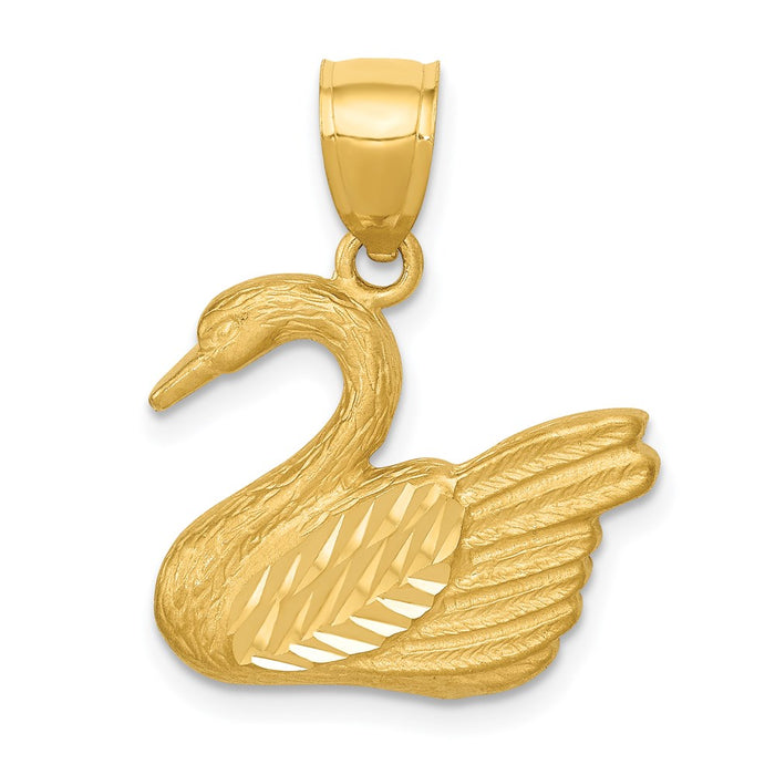 Million Charms 14K Yellow Gold Themed Diamond-Cut Swan Pendant