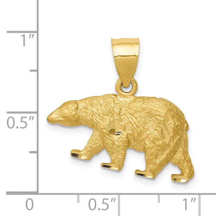 Million Charms 14K Yellow Gold Themed Diamond-Cut Bear Pendant