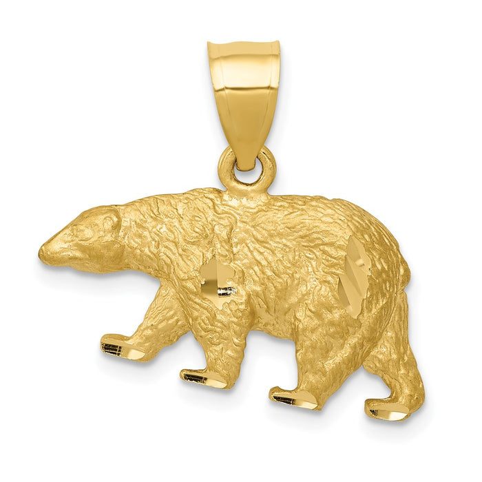 Million Charms 14K Yellow Gold Themed Diamond-Cut Bear Pendant