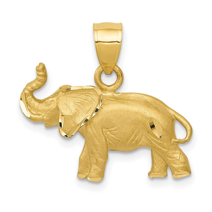 Million Charms 14K Yellow Gold Themed Diamond-Cut Elephant Pendant