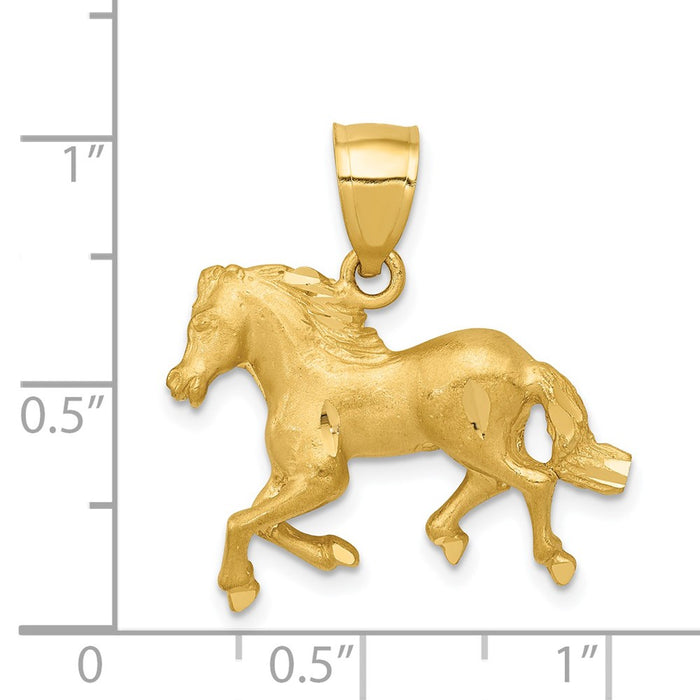 Million Charms 14K Yellow Gold Themed Diamond-Cut Horse Pendant