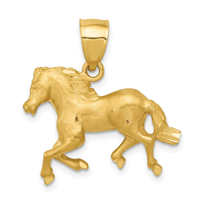 Million Charms 14K Yellow Gold Themed Diamond-Cut Horse Pendant