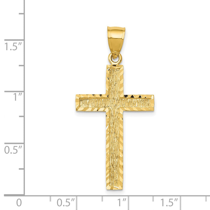 Million Charms 14K Yellow Gold Themed Diamond-Cut Relgious Cross Pendant