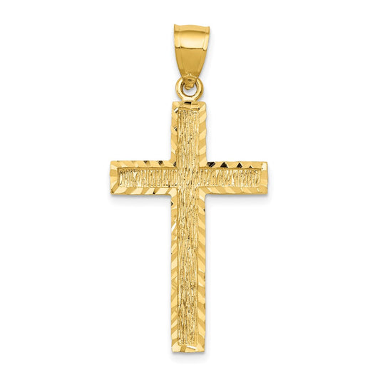 Million Charms 14K Yellow Gold Themed Diamond-Cut Relgious Cross Pendant