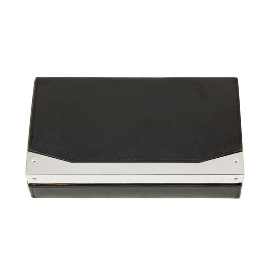 Occasion Gallery Black Color Black Leather 4 Cigar Humidor with Stainless Steel Cutter and Humidistat. 8 L x 4.5 W x 2 H in.