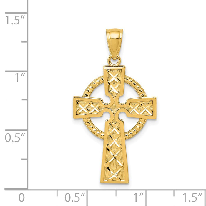 Million Charms 14K Yellow Gold Themed Celtic Relgious Cross Pendant