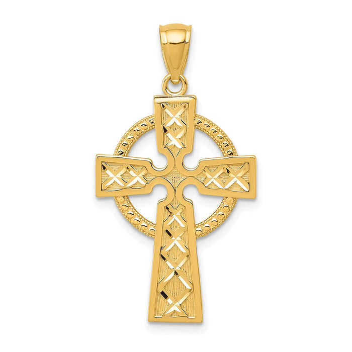 Million Charms 14K Yellow Gold Themed Celtic Relgious Cross Pendant