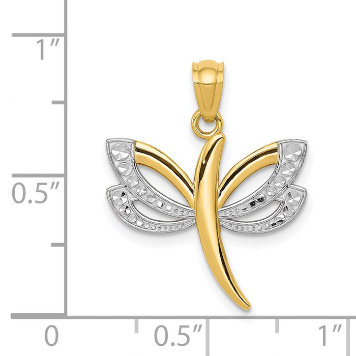 Million Charms 14K Yellow Gold Themed, Rhodium-plated Dragonfly Pendant
