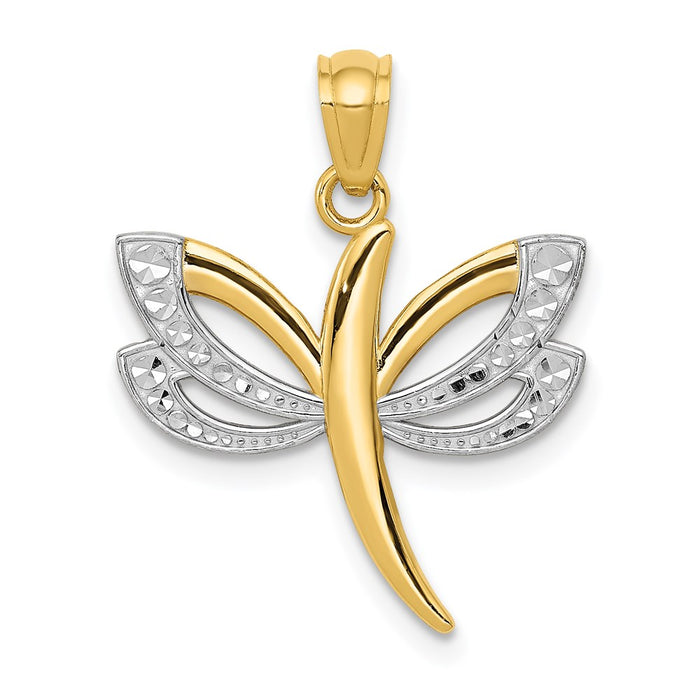 Million Charms 14K Yellow Gold Themed, Rhodium-plated Dragonfly Pendant