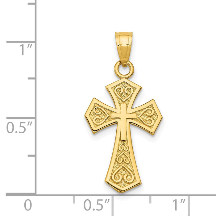 Million Charms 14K Yellow Gold Themed Reversible Passion Relgious Cross Pendant