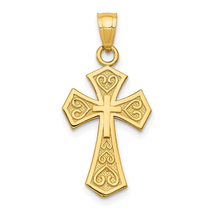 Million Charms 14K Yellow Gold Themed Reversible Passion Relgious Cross Pendant