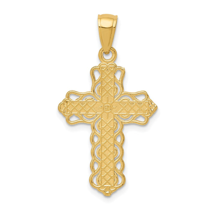 Million Charms 14K Yellow Gold Themed Lace Trim Relgious Cross Pendant