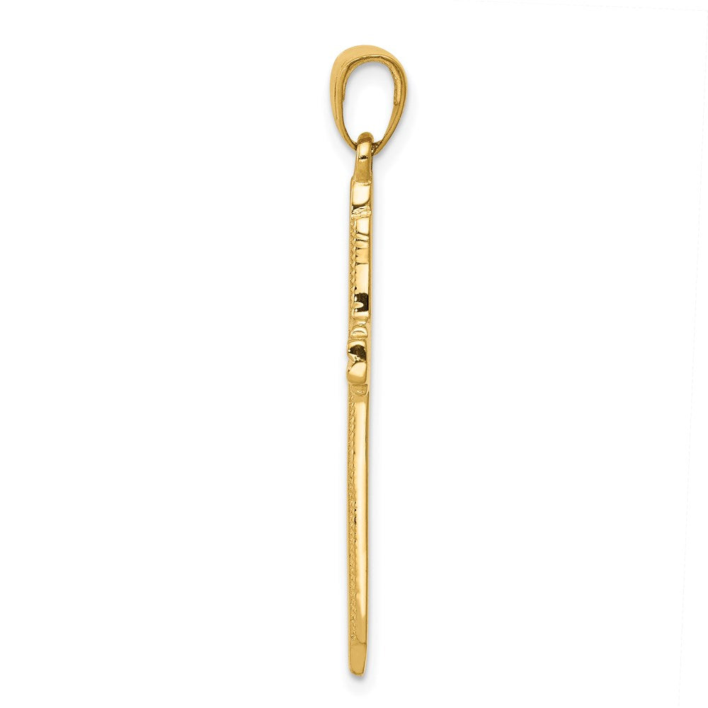 Million Charms 14K Yellow Gold Themed Textured Outline Relgious Cross Pendant