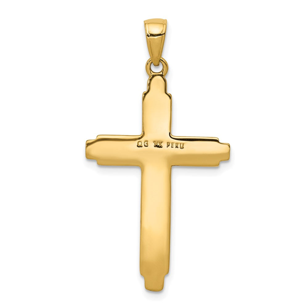 Million Charms 14K Yellow Gold Themed Textured Outline Relgious Cross Pendant