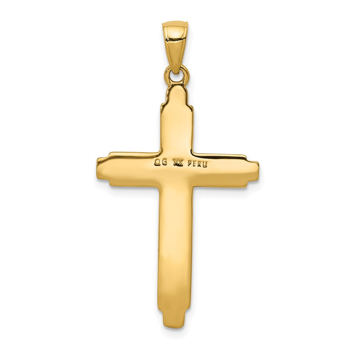 Million Charms 14K Yellow Gold Themed Textured Outline Relgious Cross Pendant