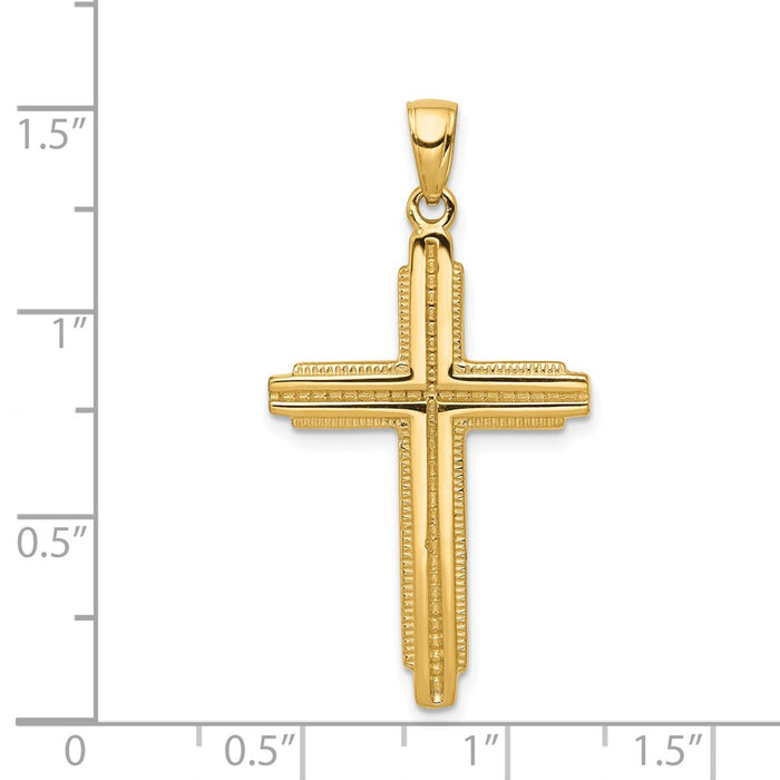 Million Charms 14K Yellow Gold Themed Textured Outline Relgious Cross Pendant