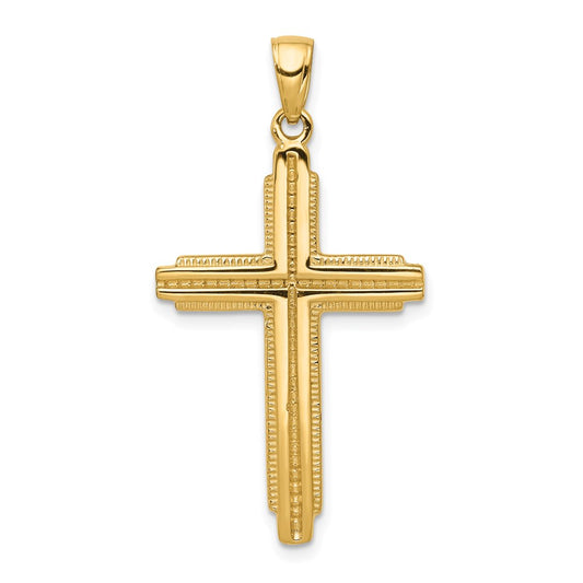 Million Charms 14K Yellow Gold Themed Textured Outline Relgious Cross Pendant