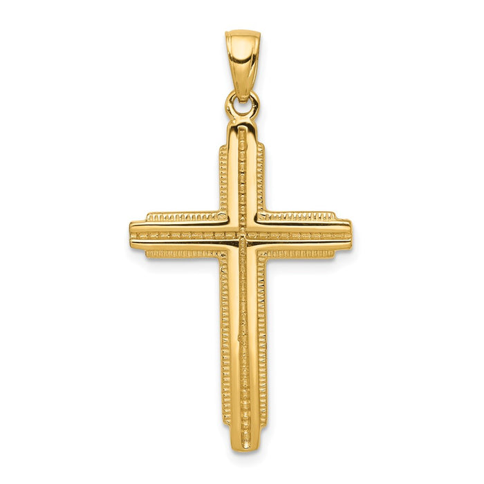 Million Charms 14K Yellow Gold Themed Textured Outline Relgious Cross Pendant