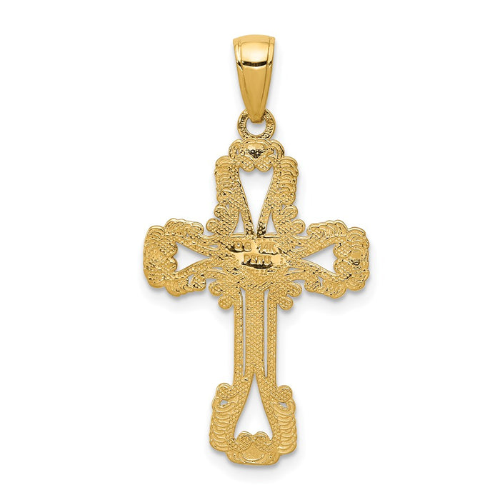 Million Charms 14K Yellow Gold Themed Beaded Relgious Cross With Heart Pendant