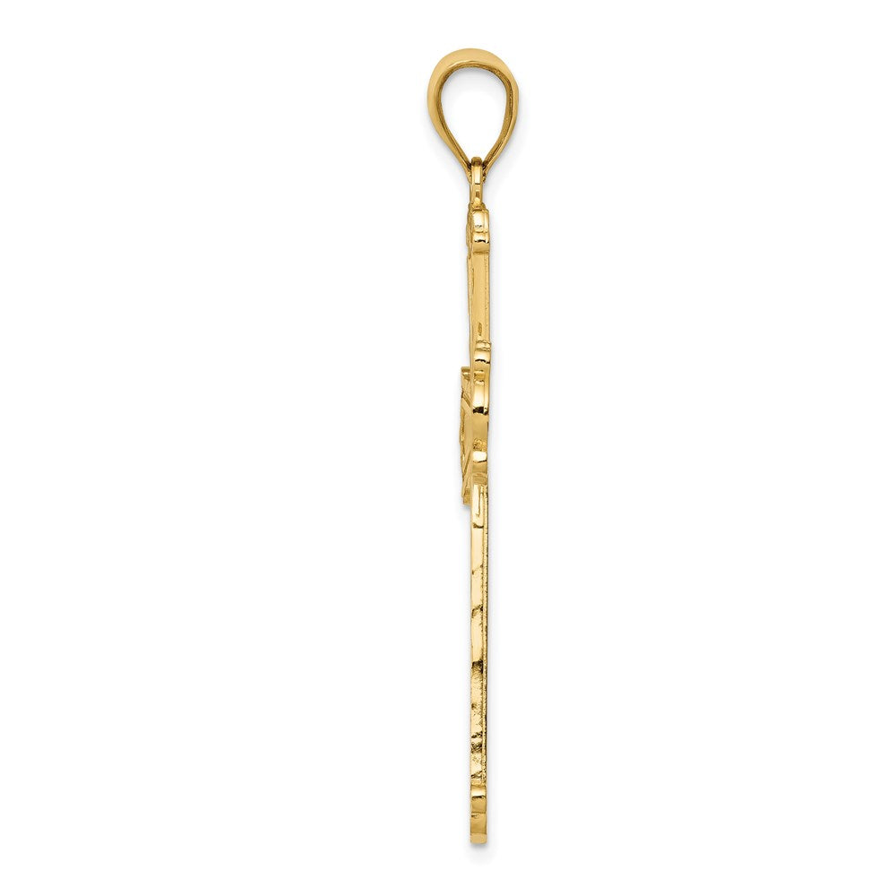 Million Charms 14K Yellow Gold Themed Diamond-Cut Relgious Cross Pendant