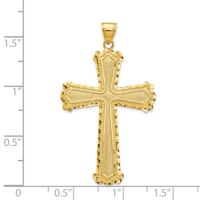 Million Charms 14K Yellow Gold Themed Diamond-Cut Relgious Cross Pendant