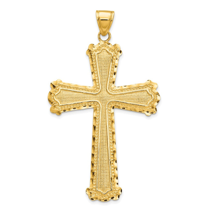 Million Charms 14K Yellow Gold Themed Diamond-Cut Relgious Cross Pendant