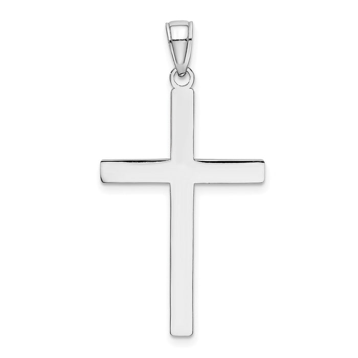 Million Charms 14K White Gold Themed 3-D Polished Stick Relgious Cross Charm