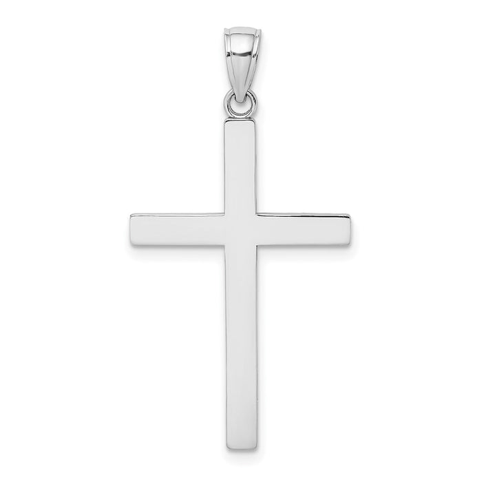 Million Charms 14K White Gold Themed 3-D Polished Stick Relgious Cross Charm