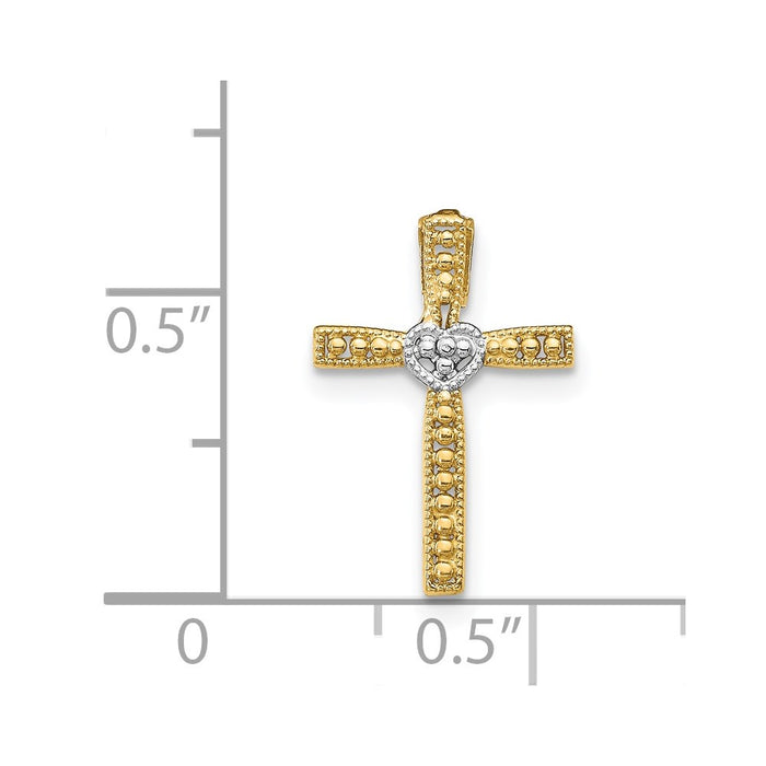 Million Charms 14K Yellow Gold Themed With Rhodium-plated Relgious Cross Pendant