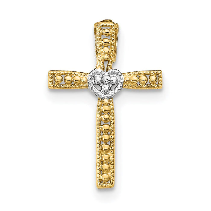 Million Charms 14K Yellow Gold Themed With Rhodium-plated Relgious Cross Pendant