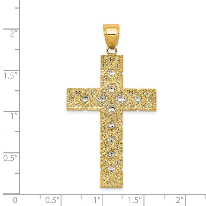 Million Charms 14K Yellow Gold Themed With Rhodium-plated Latin Relgious Cross Pendant