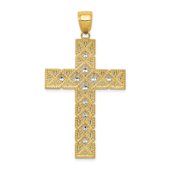 Million Charms 14K Yellow Gold Themed With Rhodium-plated Latin Relgious Cross Pendant