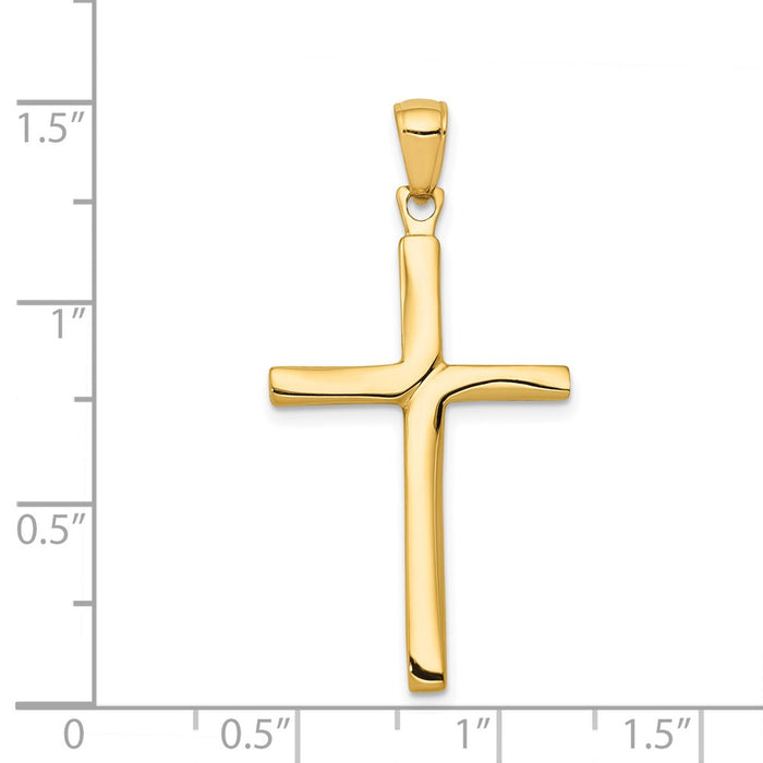 Million Charms 14K Yellow Gold Themed Satin Finish Accent Stick Relgious Cross Pendant