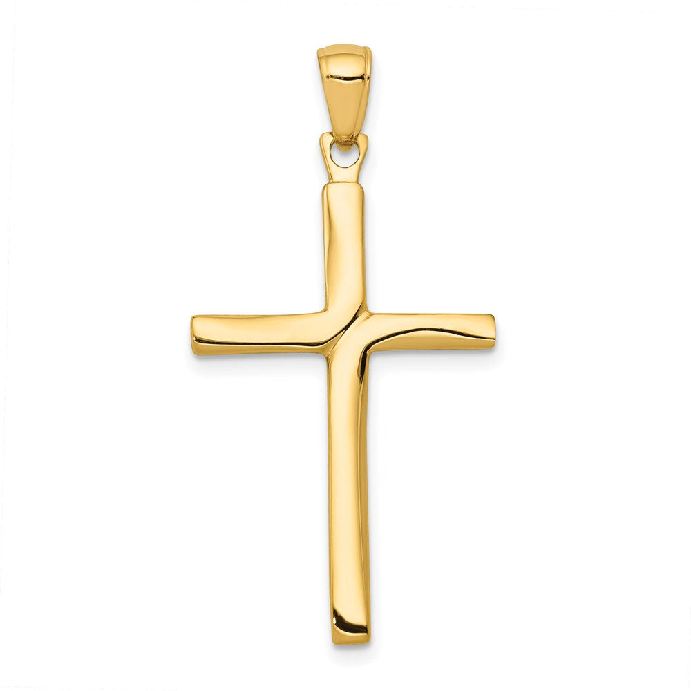 Million Charms 14K Yellow Gold Themed Satin Finish Accent Stick Relgious Cross Pendant