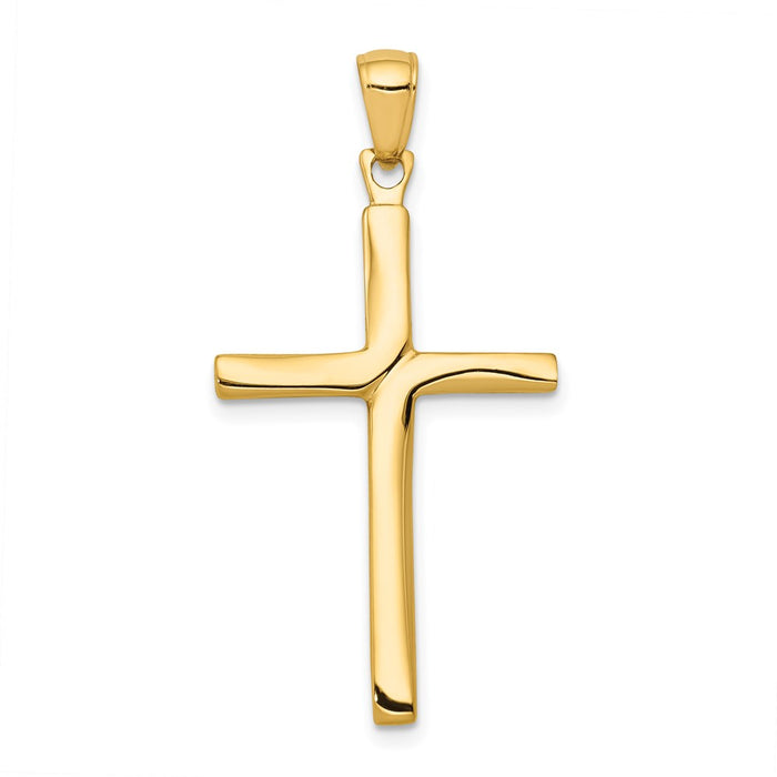 Million Charms 14K Yellow Gold Themed Satin Finish Accent Stick Relgious Cross Pendant