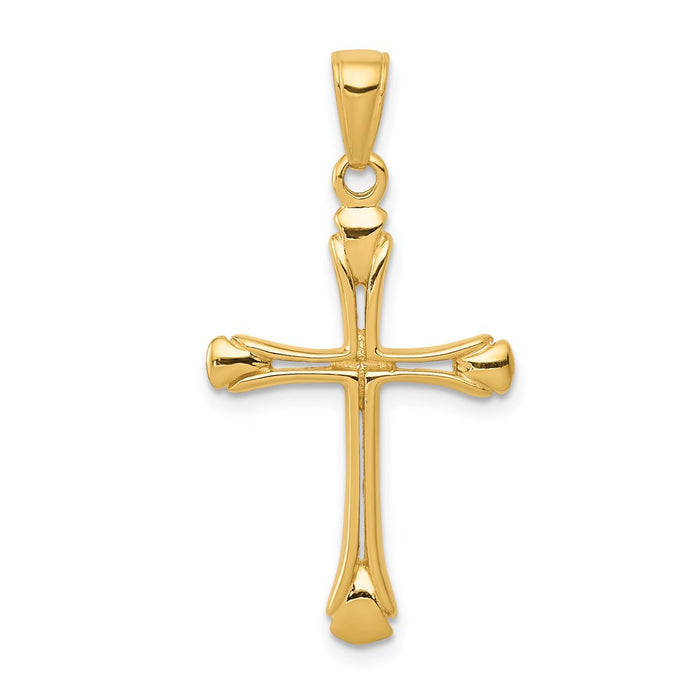 Million Charms 14K Yellow Gold Themed Relgious Cross With Triangle Tips Pendant