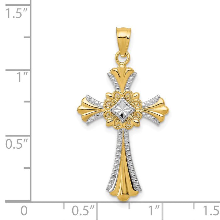 Million Charms 14K Yellow Gold Themed With Rhodium-plated Relgious Cross Pendant