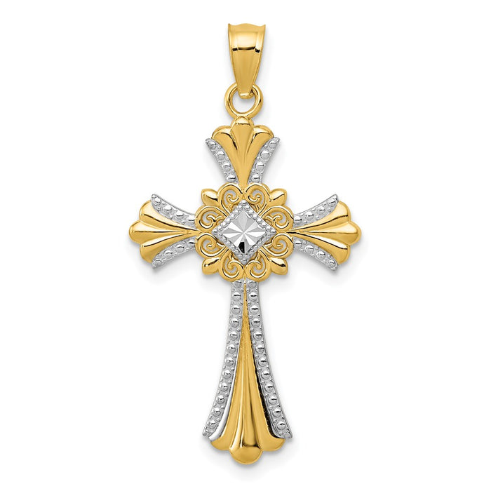 Million Charms 14K Yellow Gold Themed With Rhodium-plated Relgious Cross Pendant