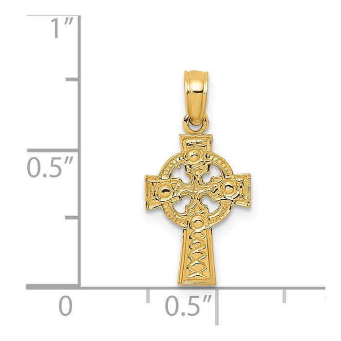 Million Charms 14K Yellow Gold Themed Celtic Relgious Cross With Eternity Circle Pendant