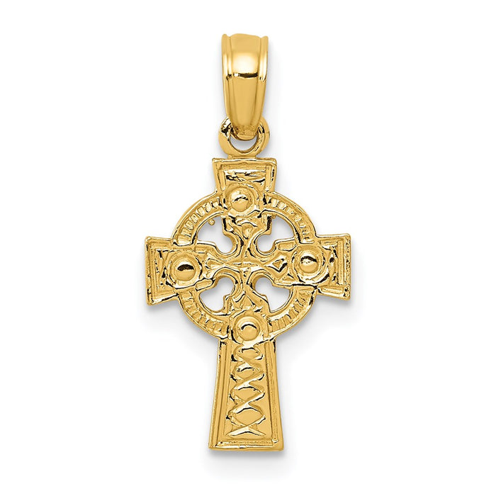 Million Charms 14K Yellow Gold Themed Celtic Relgious Cross With Eternity Circle Pendant