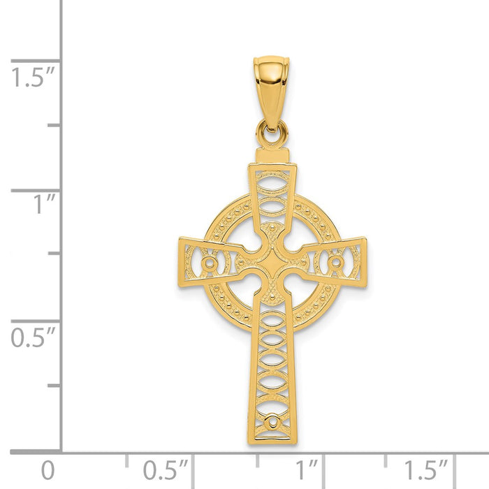 Million Charms 14K Yellow Gold Themed Celtic Relgious Cross With Eternity Circle Pendant