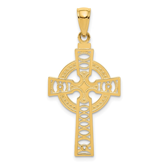 Million Charms 14K Yellow Gold Themed Celtic Relgious Cross With Eternity Circle Pendant