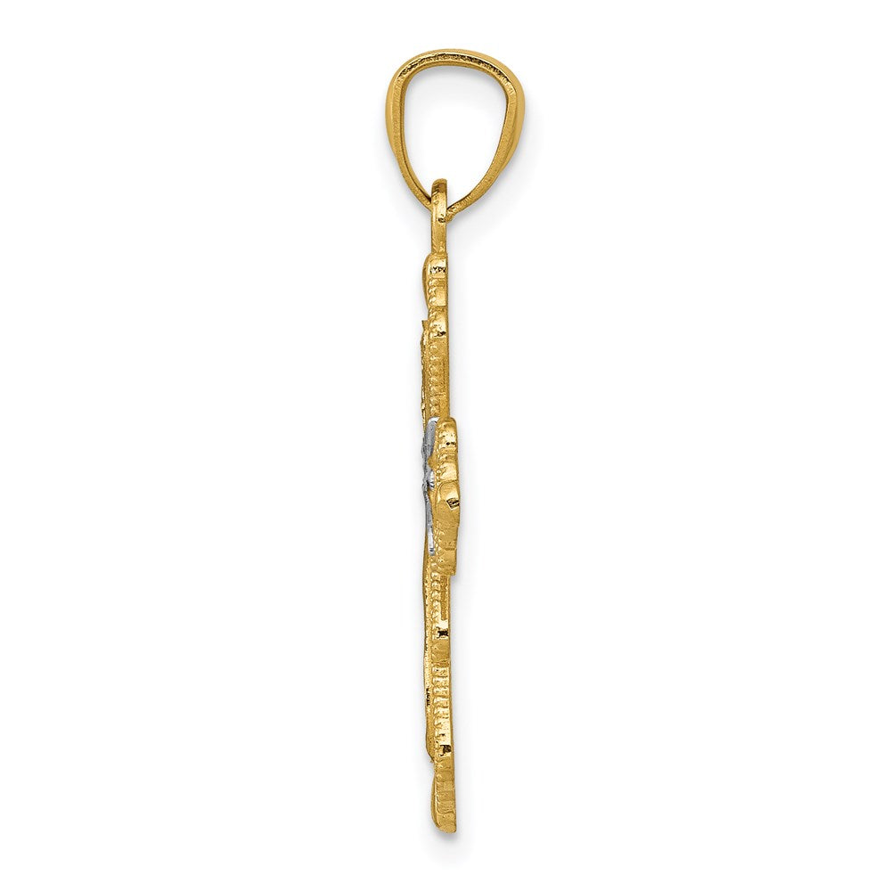 Million Charms 14K Yellow Gold Themed With Rhodium-plated Diamond-Cut Relgious Cross Pendant