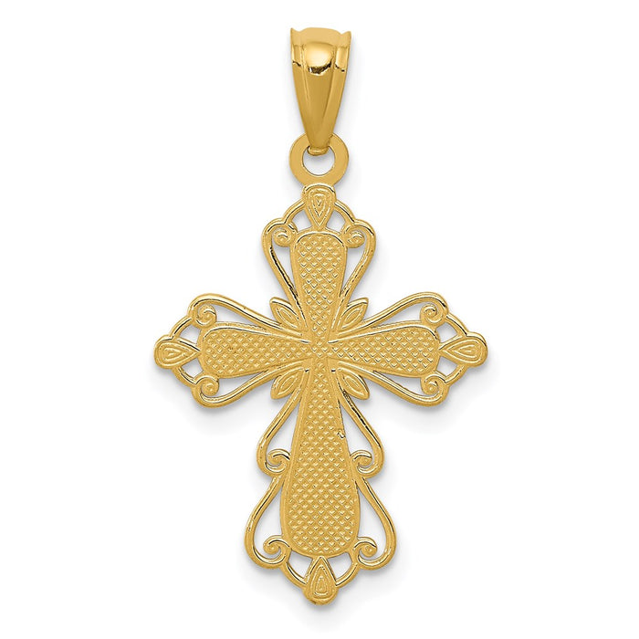 Million Charms 14K Yellow Gold Themed With Rhodium-plated Diamond-Cut Relgious Cross Pendant