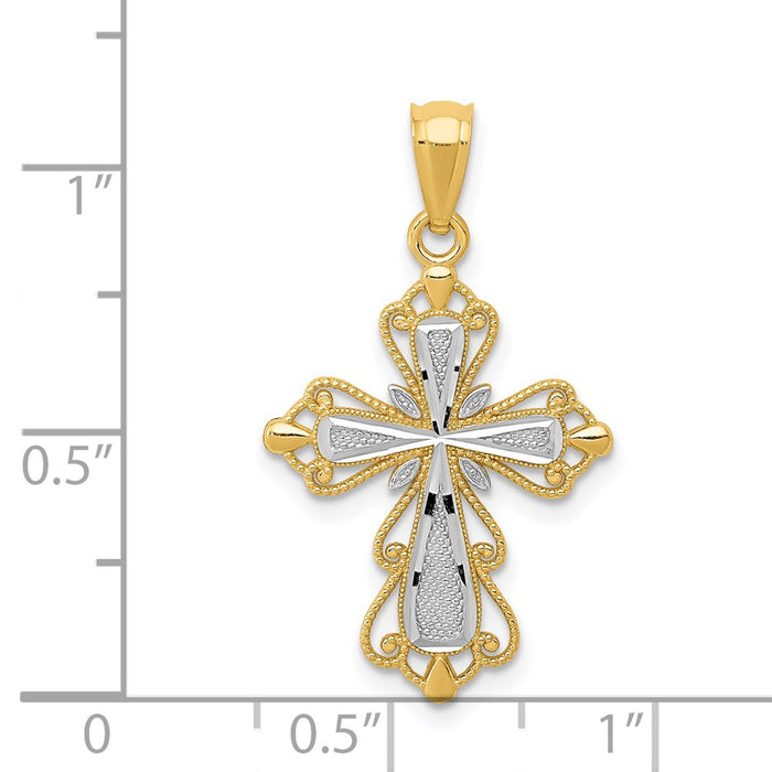 Million Charms 14K Yellow Gold Themed With Rhodium-plated Diamond-Cut Relgious Cross Pendant