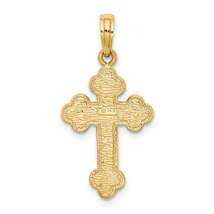 Million Charms 14K Yellow Gold Themed Budded Relgious Cross Pendant