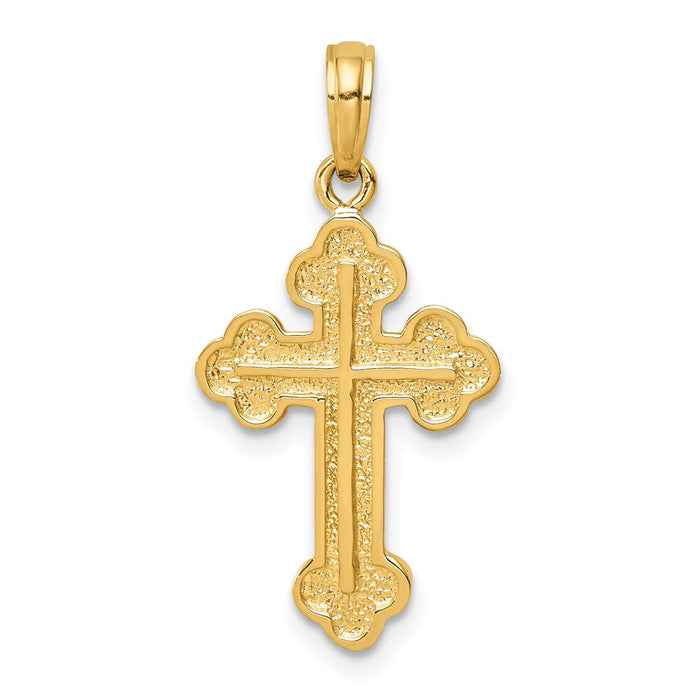 Million Charms 14K Yellow Gold Themed Budded Relgious Cross Pendant