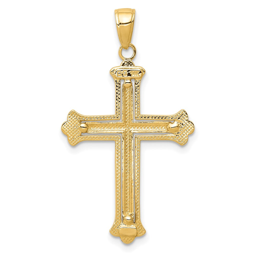 Million Charms 14K Yellow Gold Themed, Rhodium-plated White Relgious Cross In Budded Yellow Relgious Cross Frame Pendant