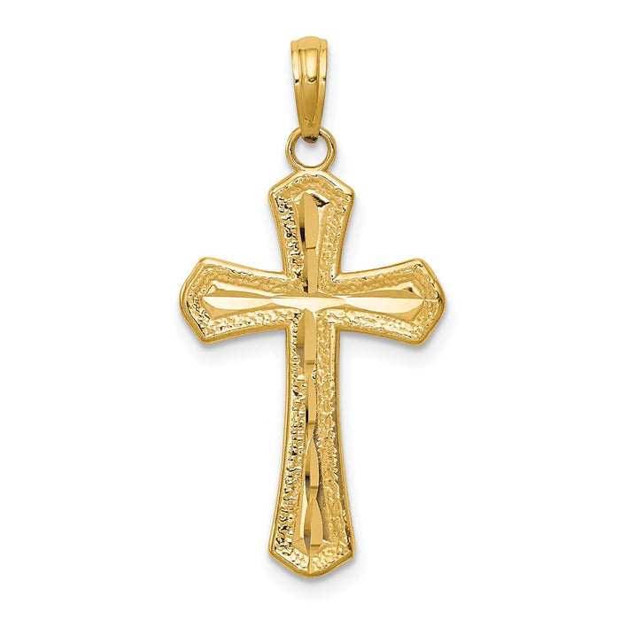 Million Charms 14K Yellow Gold Themed Diamond-Cut Beveled Edges Relgious Cross Pendant